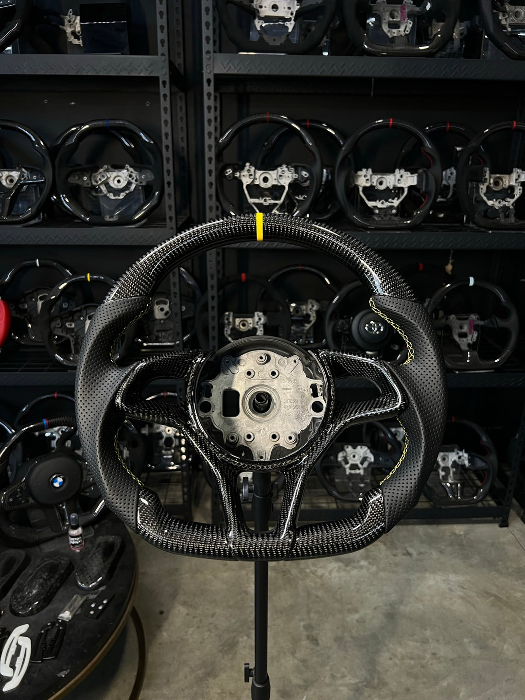 [Made to Order] McLaren Sports Series - Sport - Gloss Carbon - Perforated Leather - Yellow Stitching - Yellow Stripe