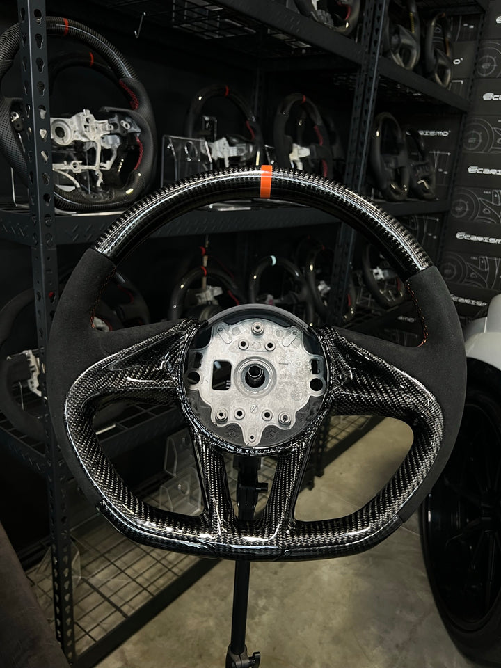 [Made to Order] McLaren Super Series - OEM Shape - Gloss Carbon - Alcantara - Orange Stitching - Orange Stripe