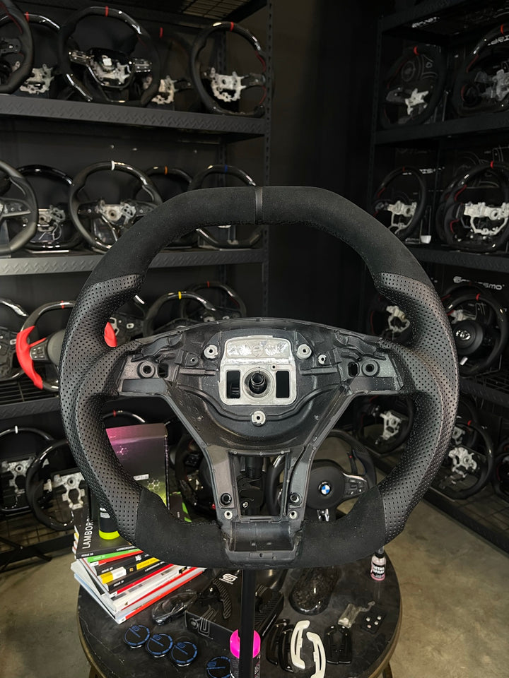 [Made to Order] Mercedes/AMG (2012 AMG Performance Wheel) - Signature - (No Carbon) Alcantara - Perforated Leather - Black Stitching - Black Smooth Leather Stripe