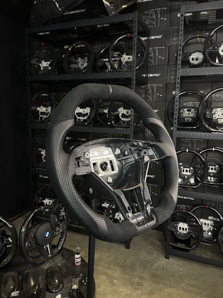 [Made to Order] Mercedes/AMG (2012 AMG Performance Wheel) - Signature - (No Carbon) Alcantara - Perforated Leather - Black Stitching - Black Smooth Leather Stripe