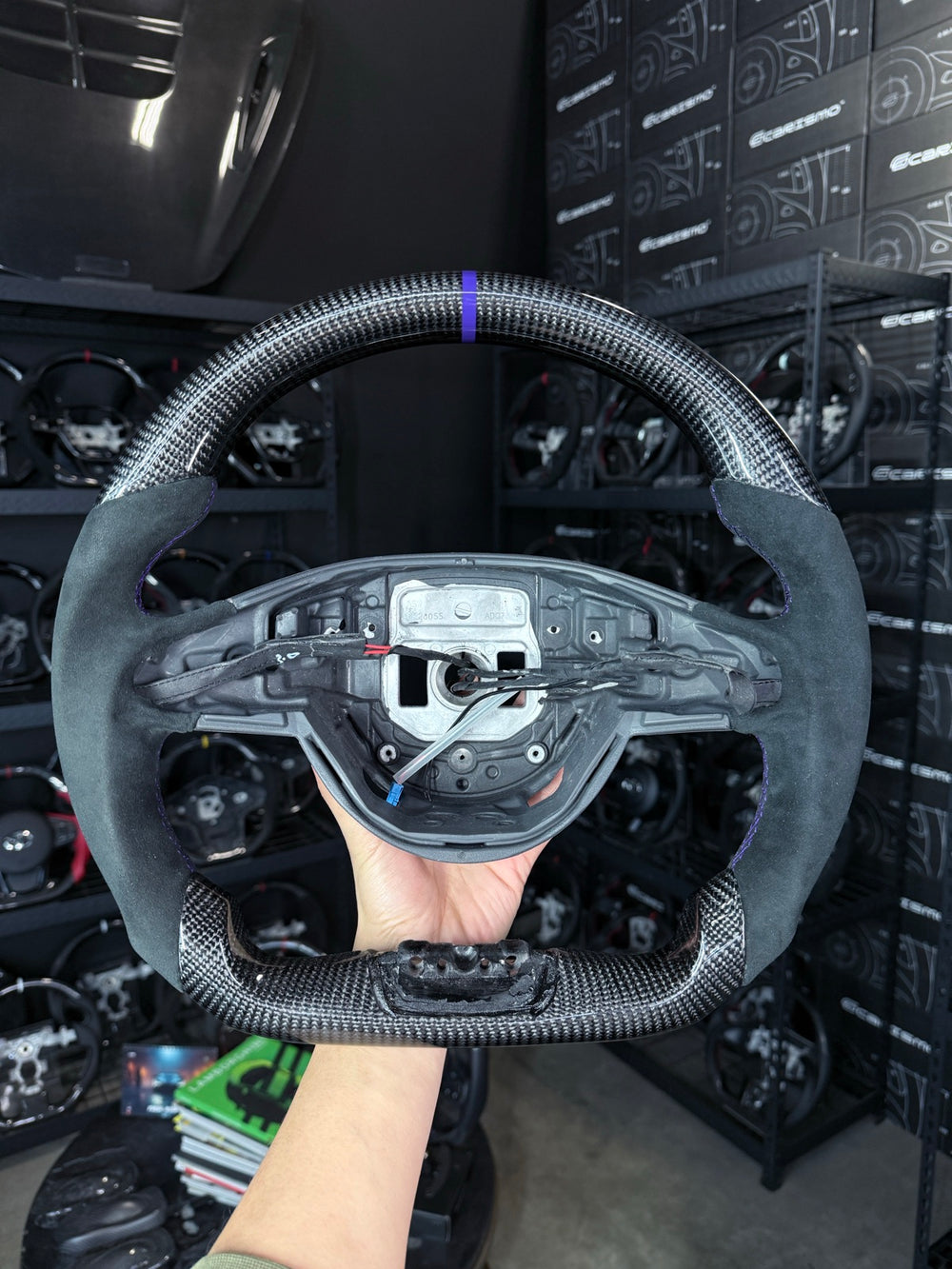 [Made to Order] Mercedes/AMG (2016 AMG Performance Wheel) - Sport - Gloss Carbon - Alcantara - Purple Stitching - Purple Stripe