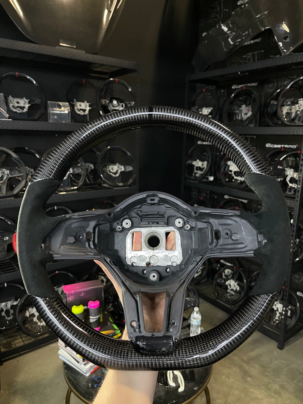 [Made to Order] Mercedes/AMG E-Class (W213, Non-AMG Wheel) - OEM Shape - Gloss Carbon - Alcantara - Black Stitching - Black Stripe