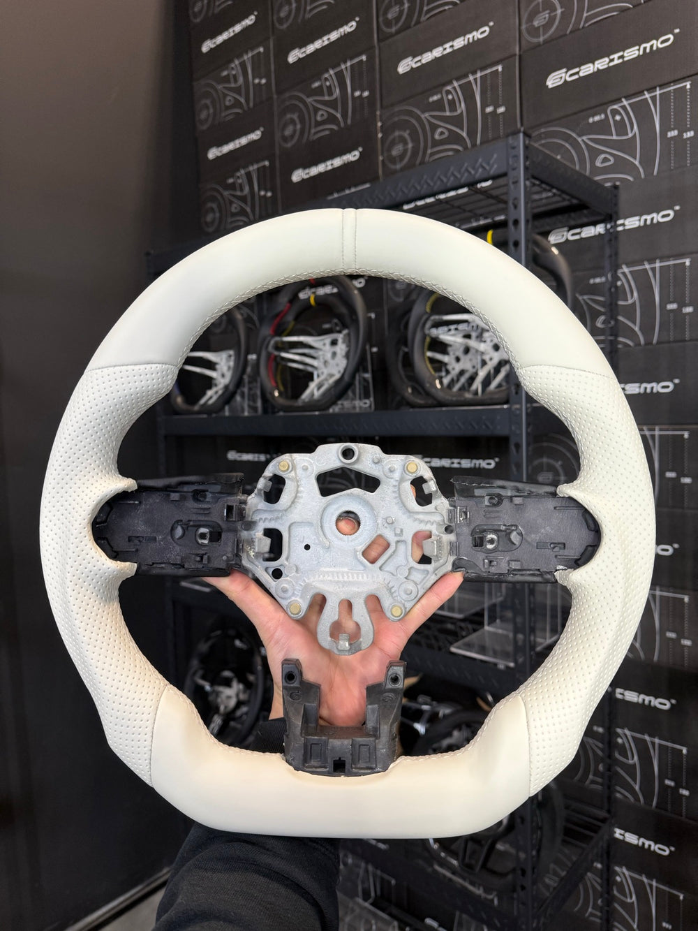 [Made to Order] Mini Cooper (Gen 3) - Sport - (Full Leather) White Smooth Leather - White Perforated Leather - White Stitching - White Smooth Leather Stripe