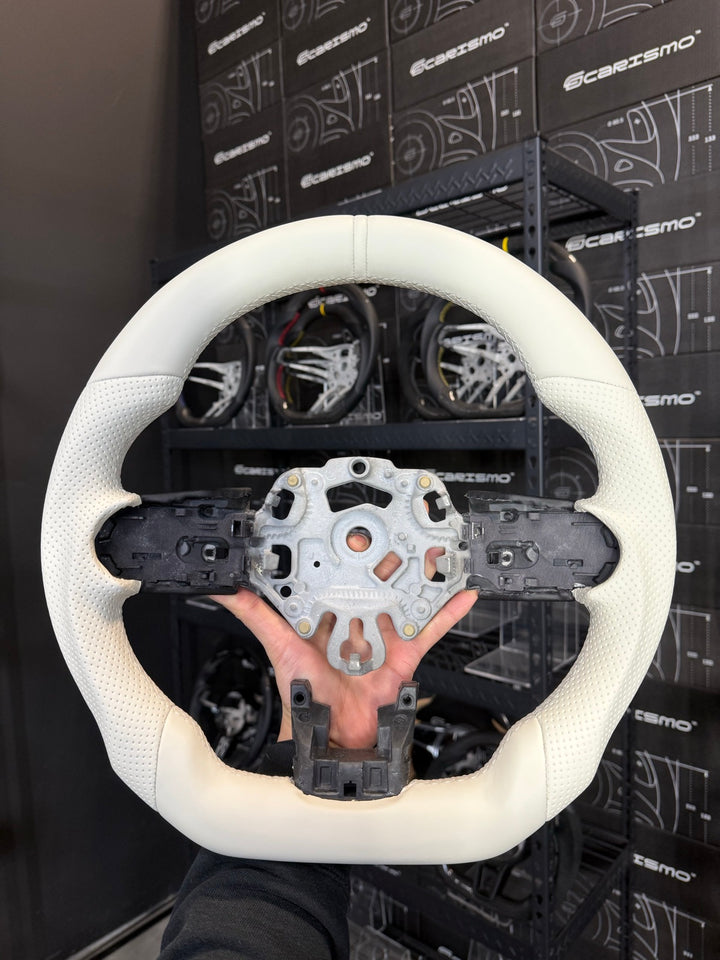 [Made to Order] Mini Cooper (Gen 3) - Sport - (Full Leather) White Smooth Leather - White Perforated Leather - White Stitching - White Smooth Leather Stripe