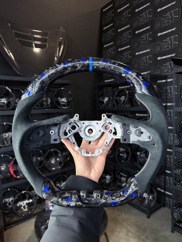 [Made to Order] Nissan GT-R (R35 EBA) - Sport - Gloss Forged Carbon with Blue Flakes - Alcantara - White Stitching - Blue Stripe