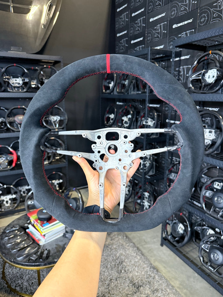[Made to Order] Porsche (992.1 Wheel) - Sport - (Full Alcantara) Alcantara - Alcantara - Red Stitching - Red Alcantara Stripe