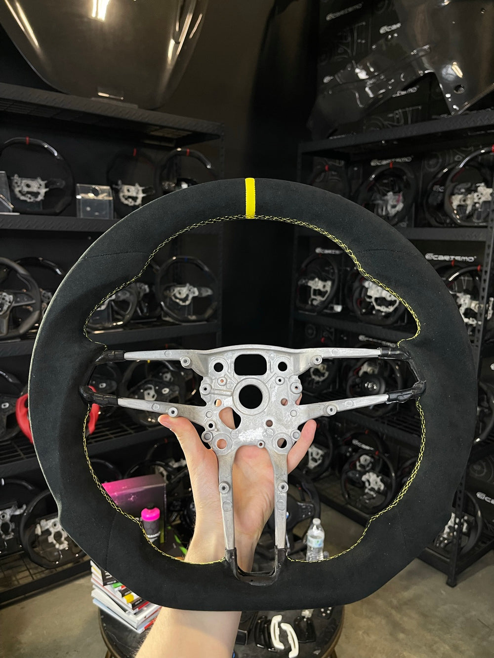 [Made to Order] Porsche (992.1 Wheel) - Sport - (Full Alcantara) Alcantara - Alcantara - Yellow Stitching - Yellow Alcantara Stripe