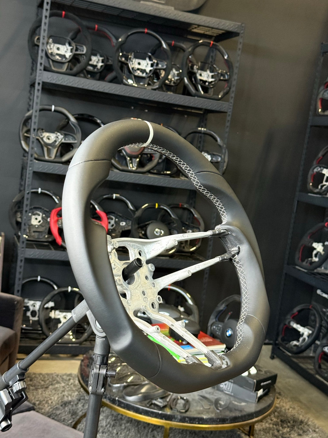 [Made to Order] Porsche (992.1 Wheel) - Sport - (Full Leather) Smooth Leather - Smooth Leather - White Stitching - White Smooth Leather Stripe