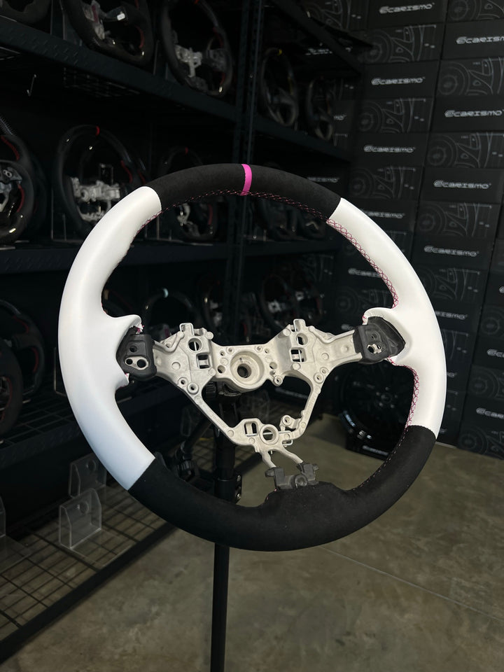 [Made to Order] Toyota GR86 (ZN8) - OEM Shape - No Carbon (Alcantara) - White Smooth Leather - Pink Stitching - Pink Smooth Leather Stripe