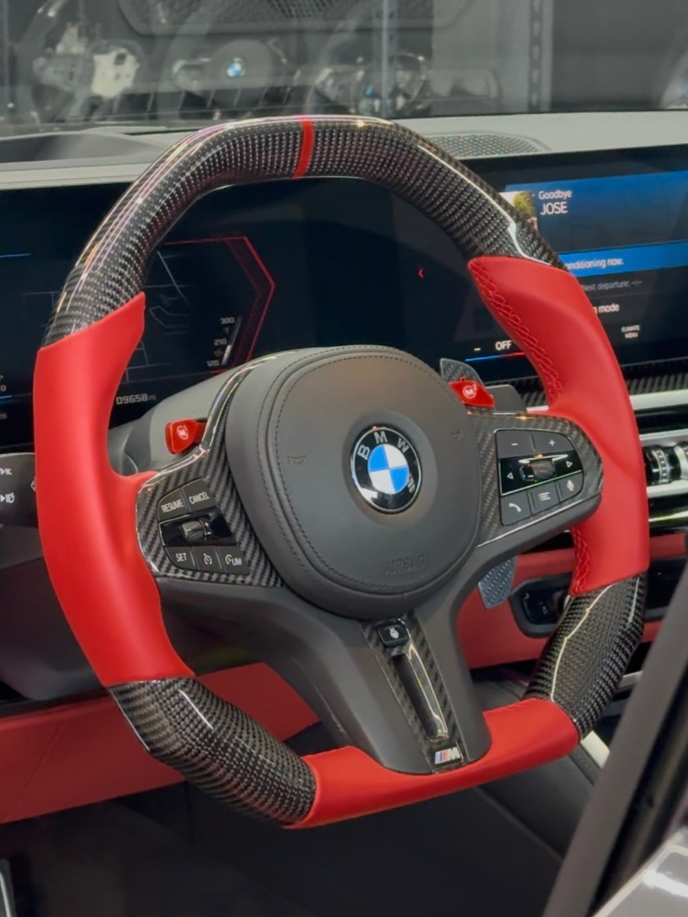 Carismo Steering Wheel For BMW G-Series (M Performance Wheel) - Signature - Gloss Carbon - Red Smooth Leather
