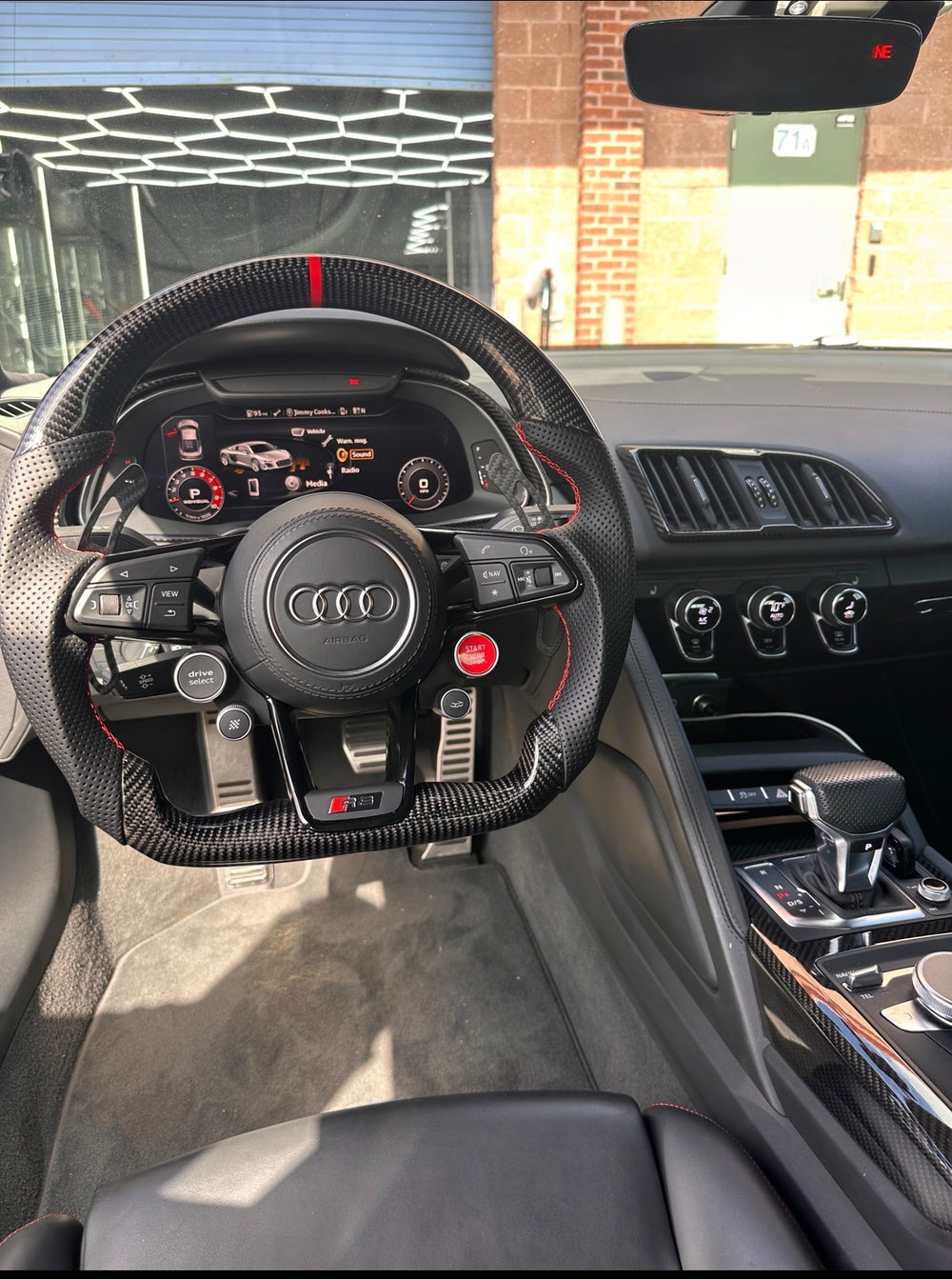 Carismo Steering Wheel For Audi R8 (Gen 2) - Sport - Gloss Carbon - Perforated Leather - Red