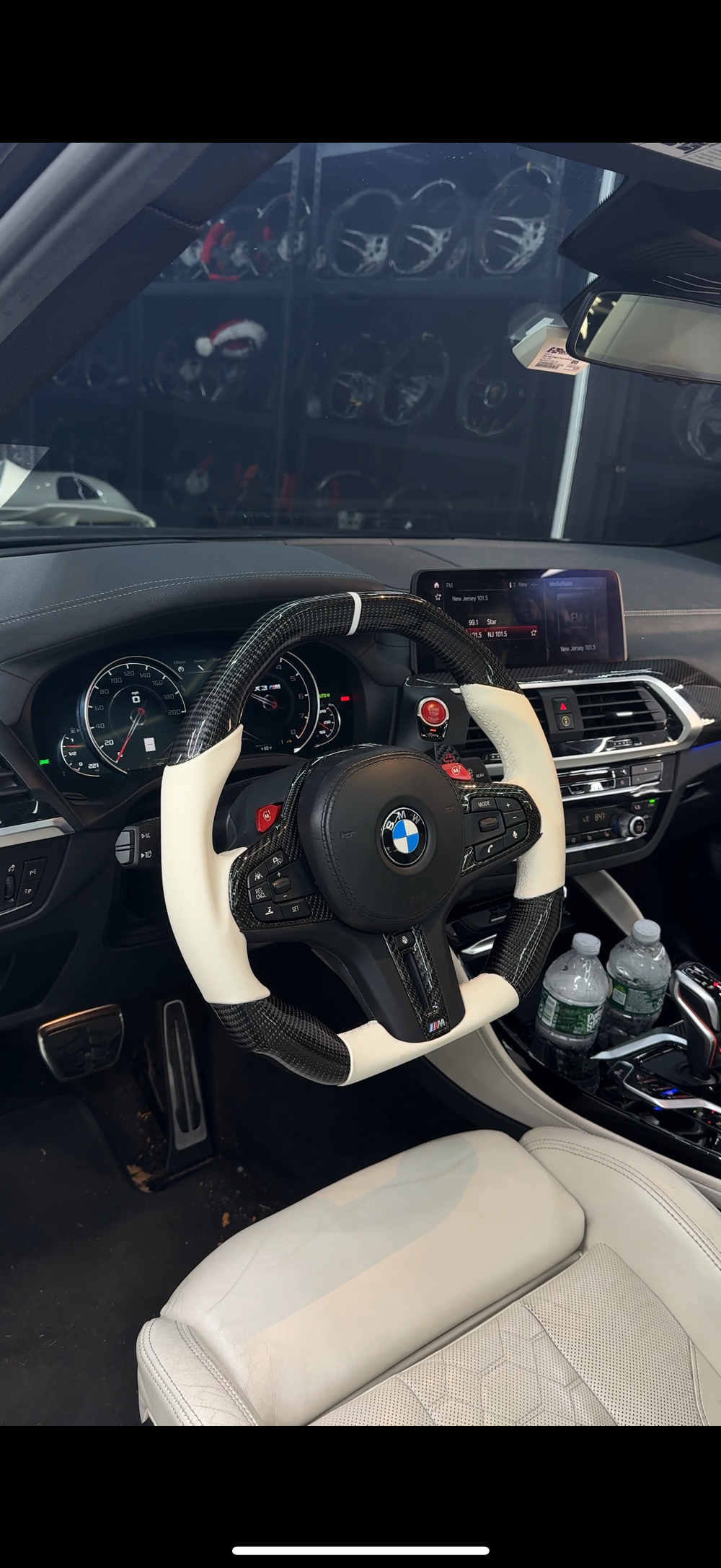 Carismo Steering Wheel For BMW G-Series (M Performance Wheel) - Signature - Gloss Carbon - White Smooth Leather - White