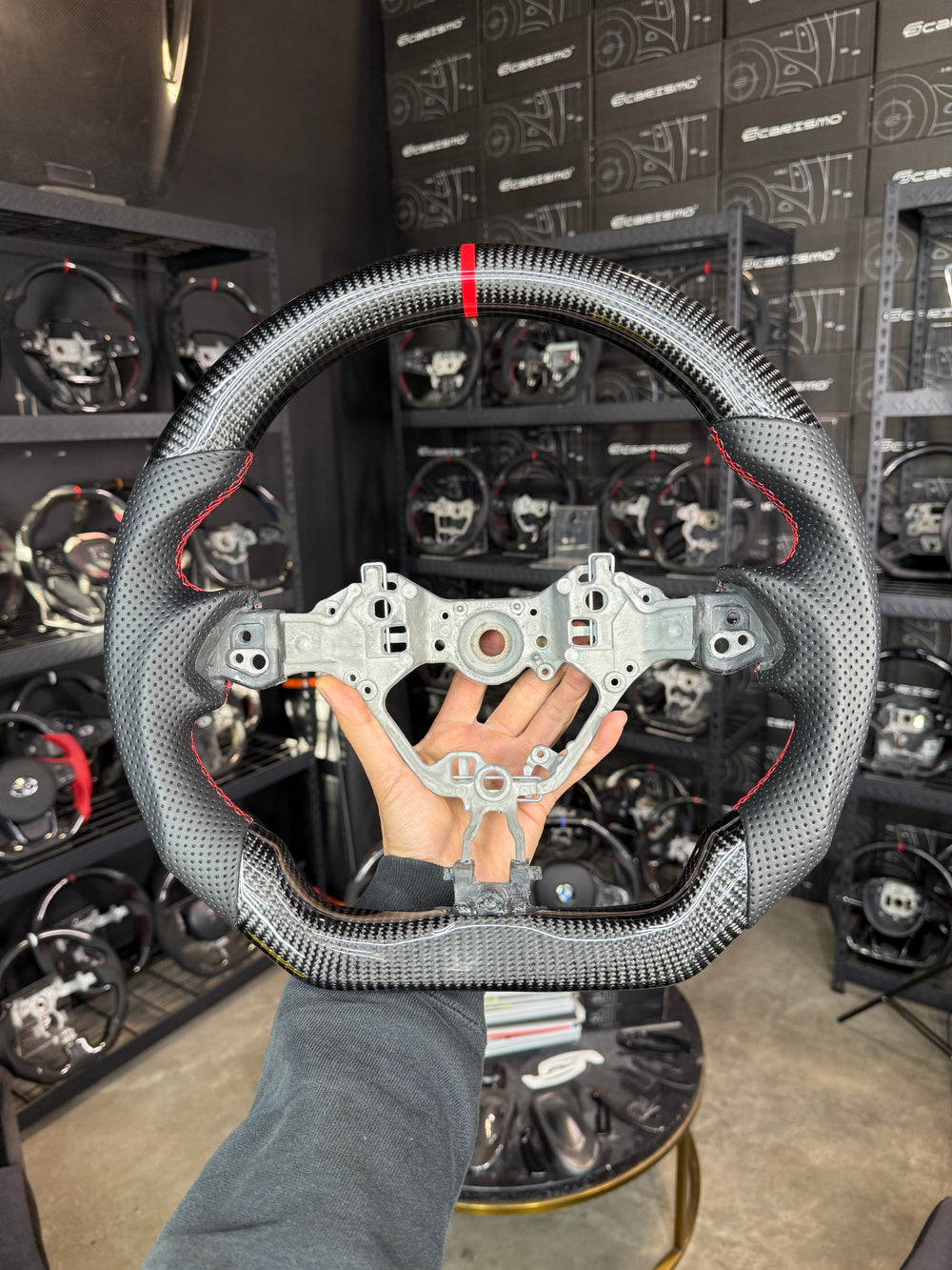Carismo Steering Wheel For Toyota GR86 (ZN8) - Sport - Gloss Carbon - Perforated Leather - Red