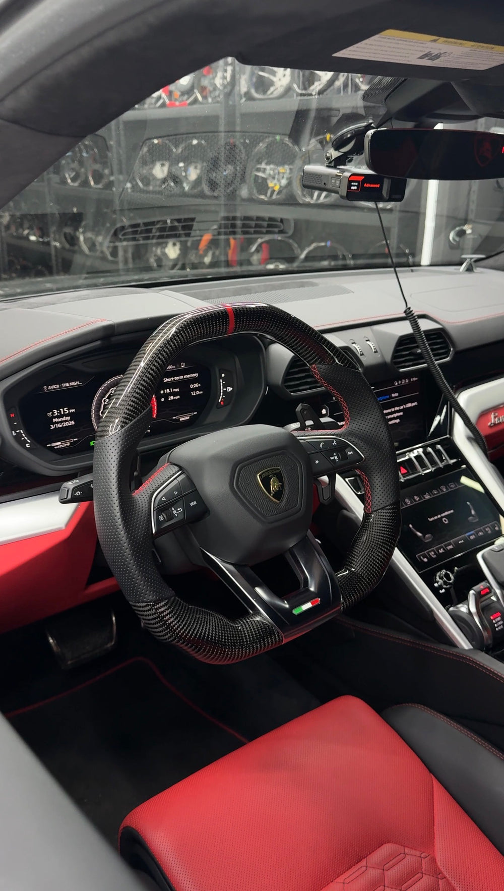 Carismo Steering Wheel For Lamborghini Urus - Signature - Gloss Carbon - Perforated Leather - Red