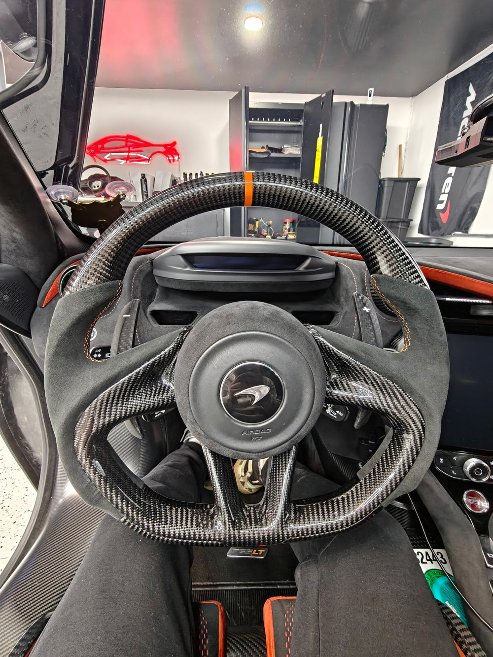 [Made to Order] McLaren Super Series - OEM Shape - Gloss Carbon - Alcantara - Orange Stitching - Orange Stripe