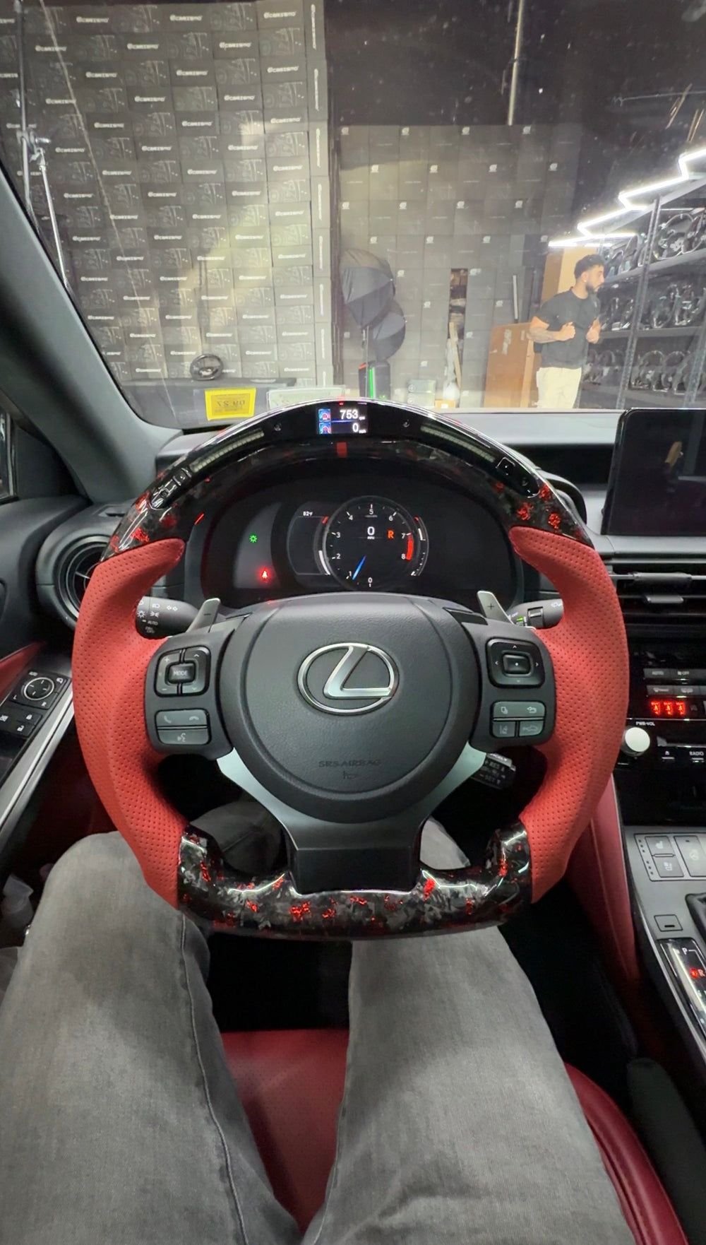 [Made to Order] Lexus IS (Gen 3) - Classic RPM LED - Gloss Forged Carbon with Red Flakes - Red Perforated Leather - Red Stitching - Red Stripe