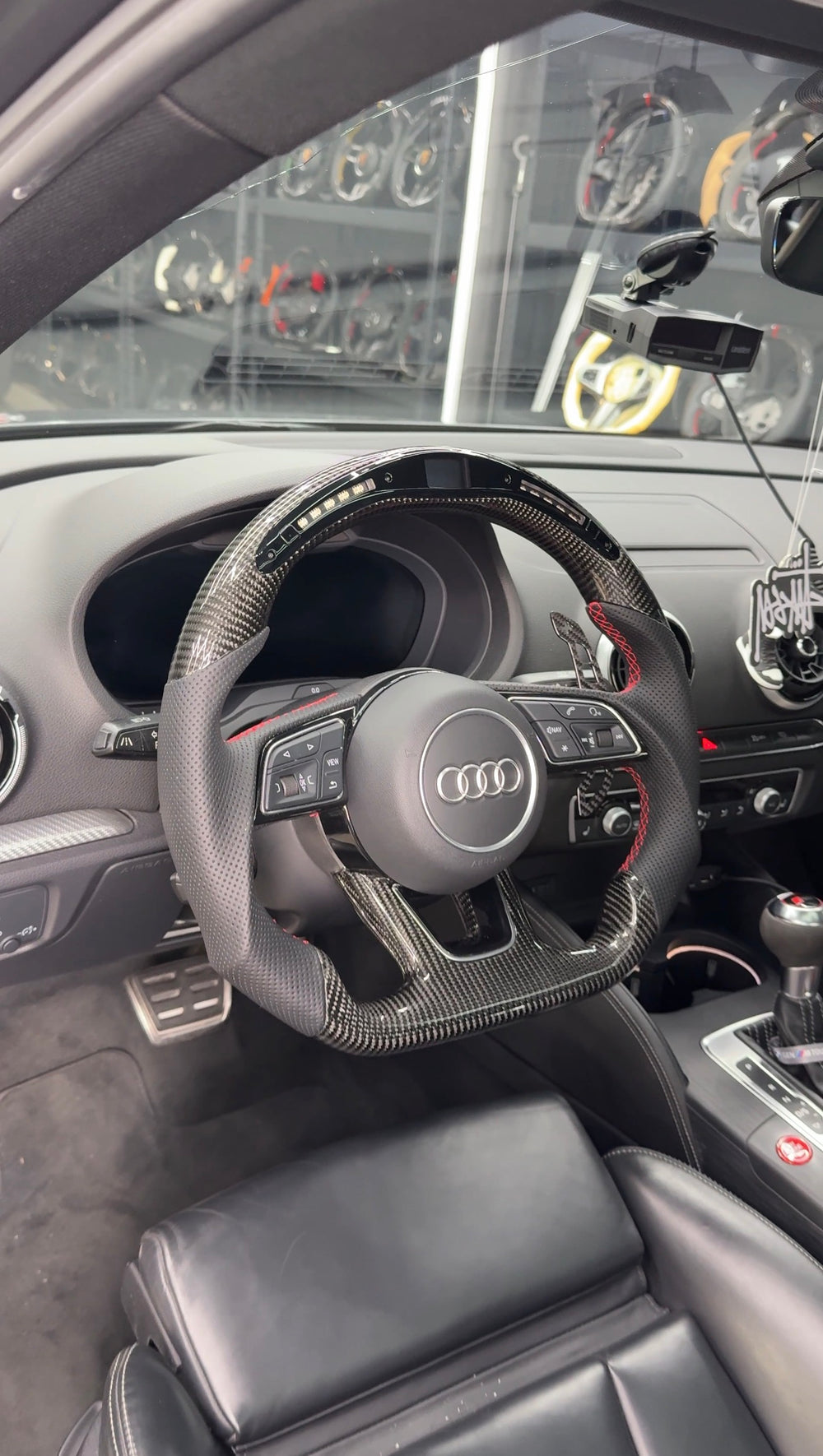 Carismo Steering Wheel For Audi (B9 Wheel) - Classic RPM LED - Gloss Carbon - Perforated Leather - Red