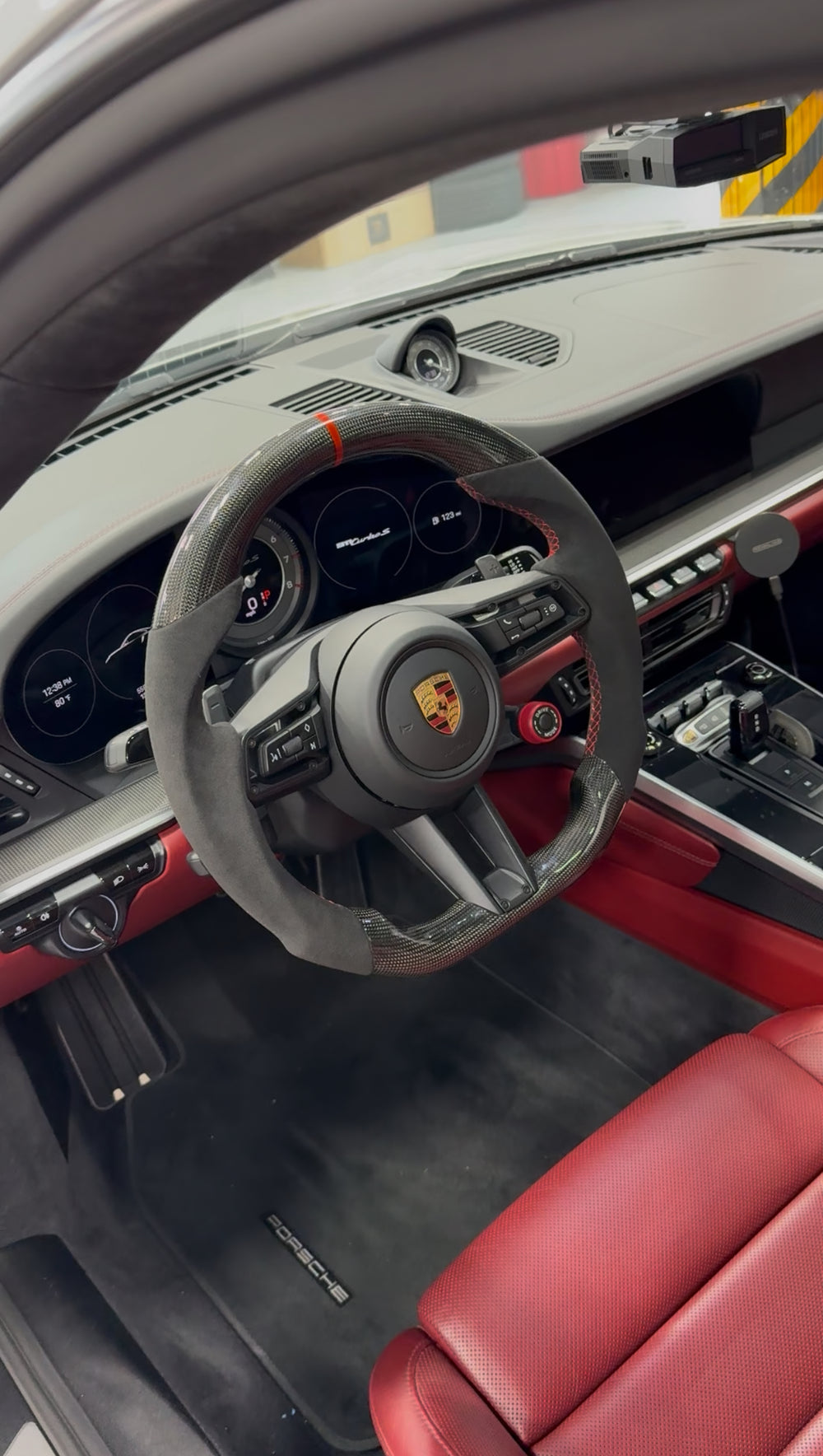 Carismo Steering Wheel For Porsche (992.1 Wheel) - Sport - Gloss Plain Carbon - Alcantara - Red
