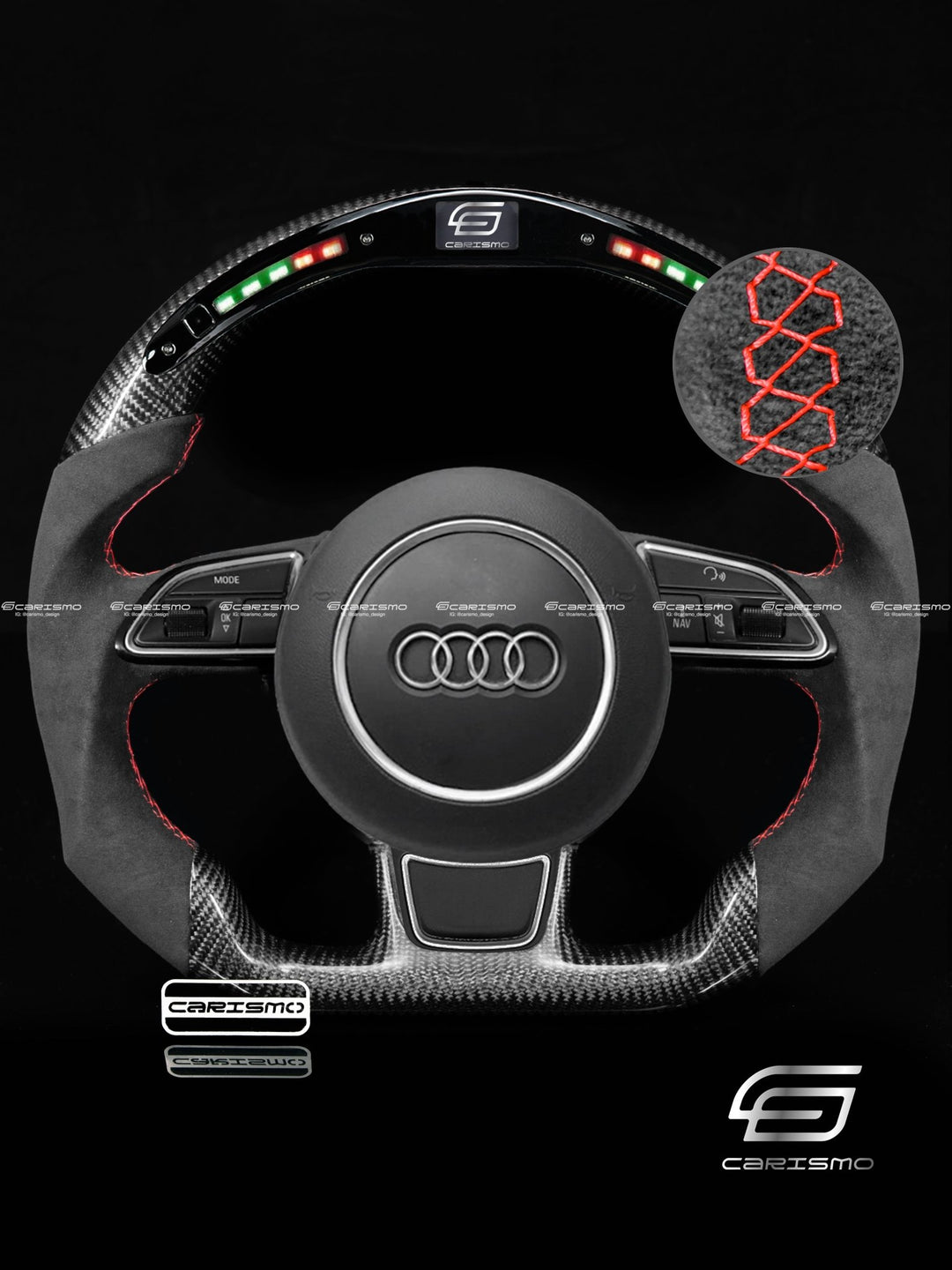 Carismo Steering Wheel For Audi A4 / S4 / RS4 (B8.5 Flat Bottom) - Classic RPM LED - Gloss Carbon - Alcantara - Carismo