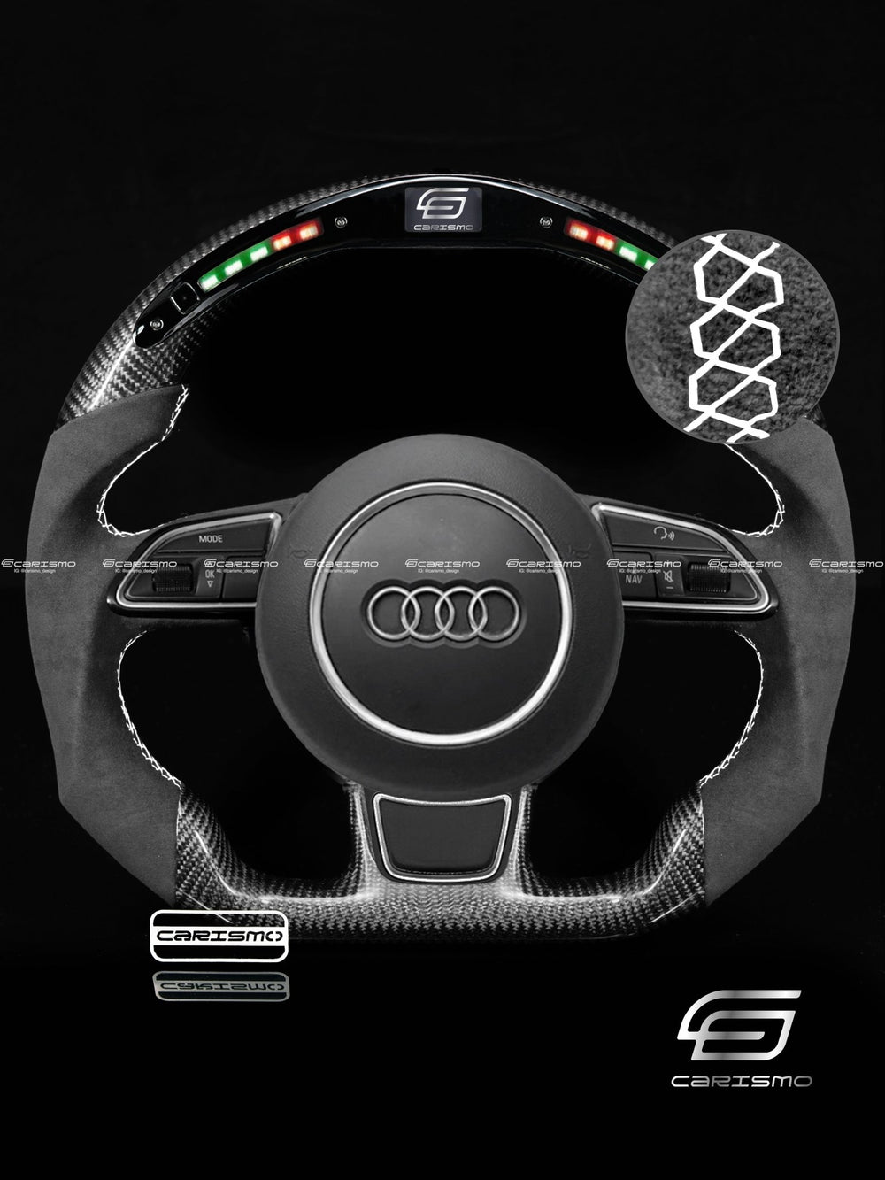 Carismo Steering Wheel For Audi (B8.5 Wheel) - Classic RPM LED - Gloss Carbon - Alcantara - White