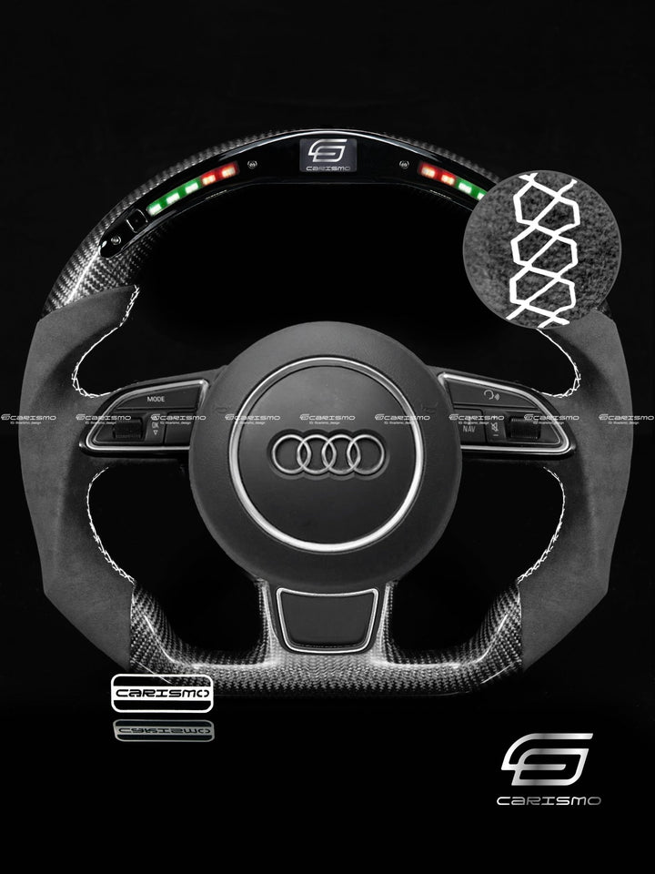 Carismo Steering Wheel For Audi A4 / S4 / RS4 (B8.5 Flat Bottom) - Classic RPM LED - Gloss Carbon - Alcantara - Carismo