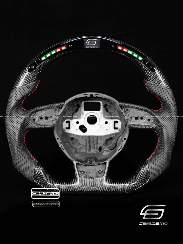 Carismo Steering Wheel For Audi A4 / S4 / RS4 (B8.5 Flat Bottom) - Classic RPM LED - Gloss Carbon - Perforated Leather - Carismo