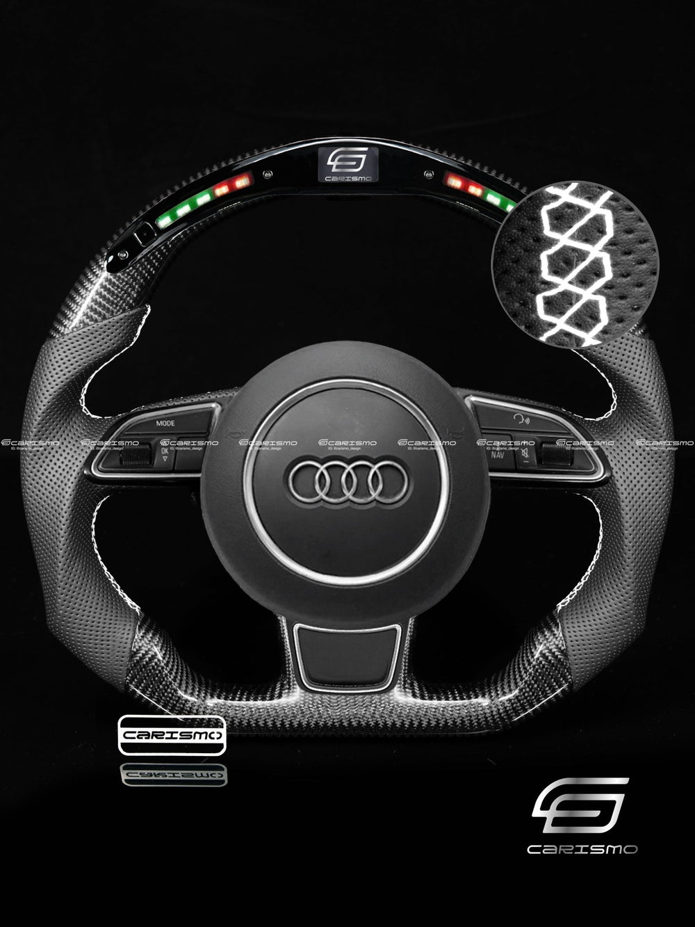 Carismo Steering Wheel For Audi (B8.5 Wheel) - Classic RPM LED - Gloss Carbon - Perforated Leather - White