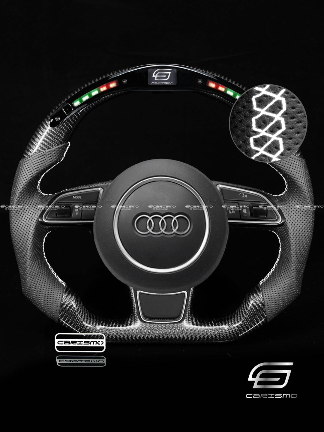 Carismo Steering Wheel For Audi A4 / S4 / RS4 (B8.5 Flat Bottom) - Classic RPM LED - Gloss Carbon - Perforated Leather - Carismo