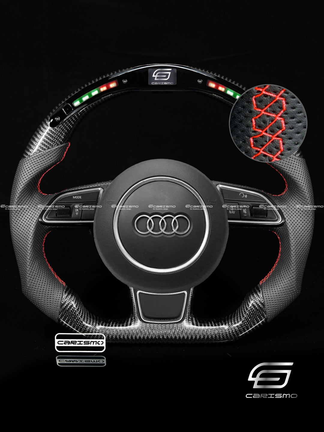 Carismo Steering Wheel For Audi A4 / S4 / RS4 (B8.5 Flat Bottom) - Classic RPM LED - Gloss Carbon - Perforated Leather - Carismo