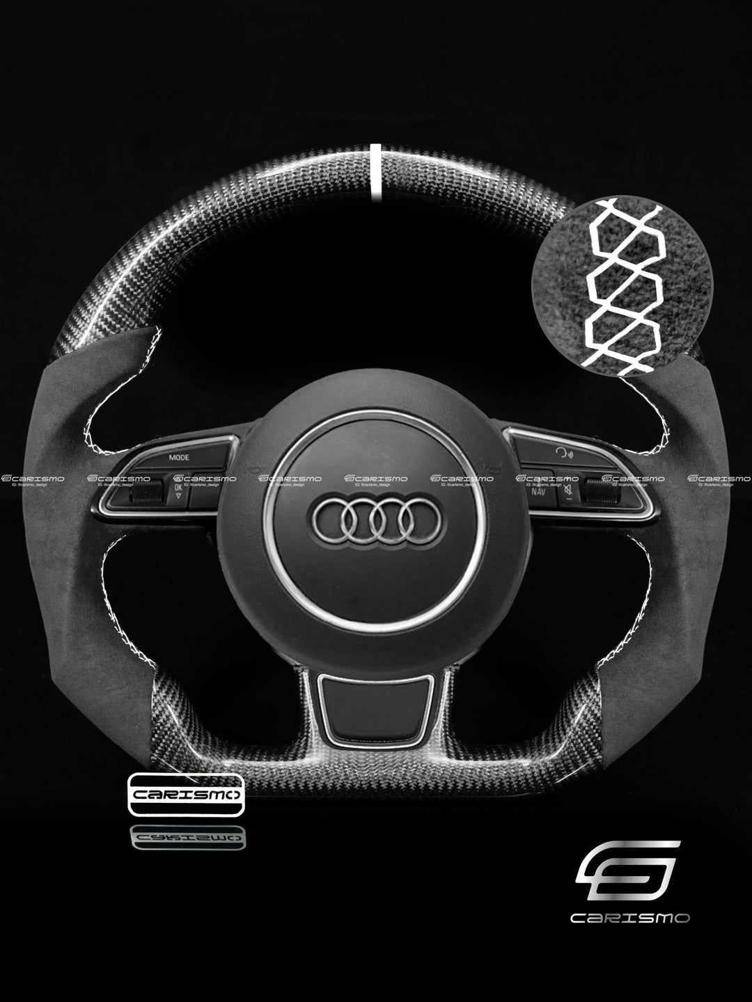 Carismo Steering Wheel For Audi A4 / S4 / RS4 (B8.5 Flat Bottom) - Sport - Gloss Carbon - Alcantara - Carismo