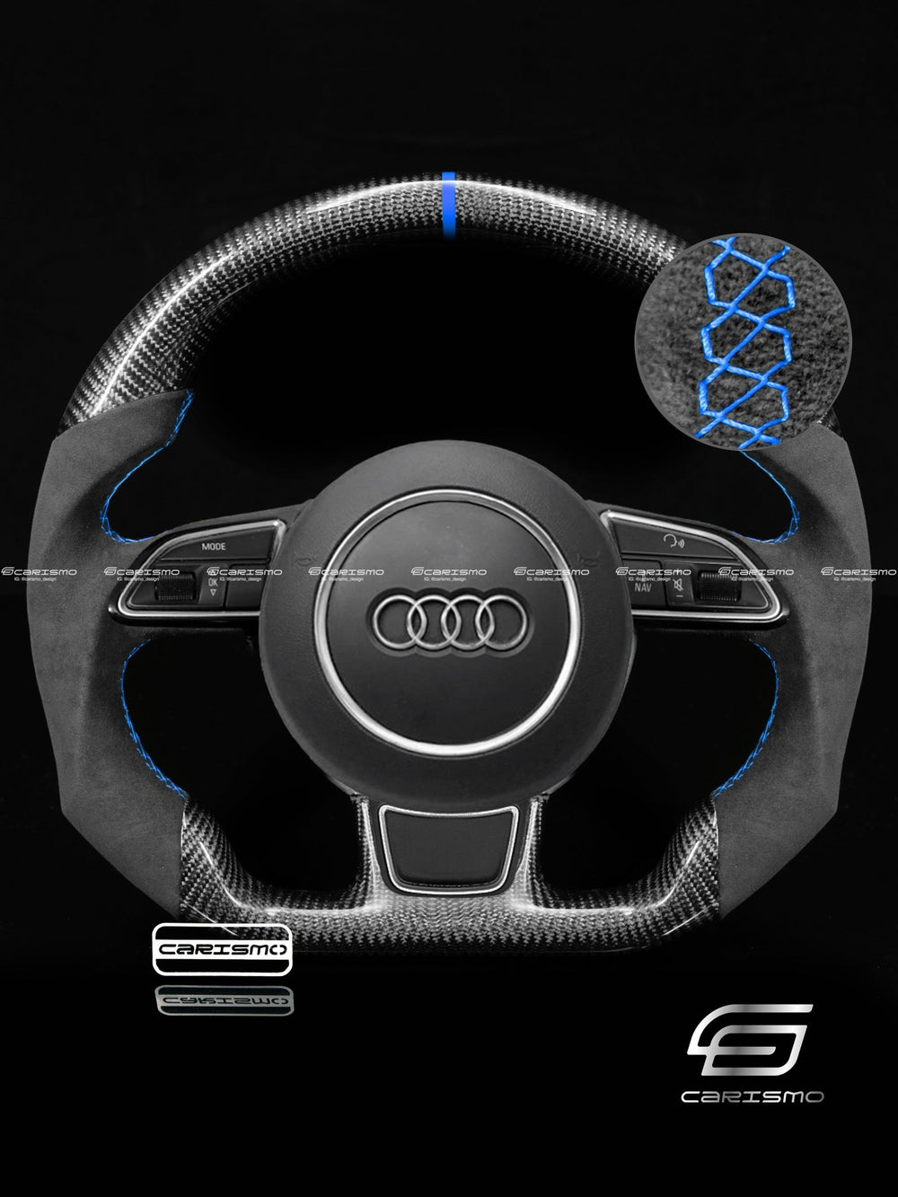 Carismo Steering Wheel For Audi (B8.5 Wheel) - Sport - Gloss Carbon - Alcantara - Blue