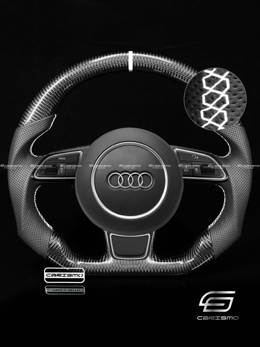 Carismo Steering Wheel For Audi (B8.5 Wheel) - Sport - Gloss Carbon - Perforated Leather - White