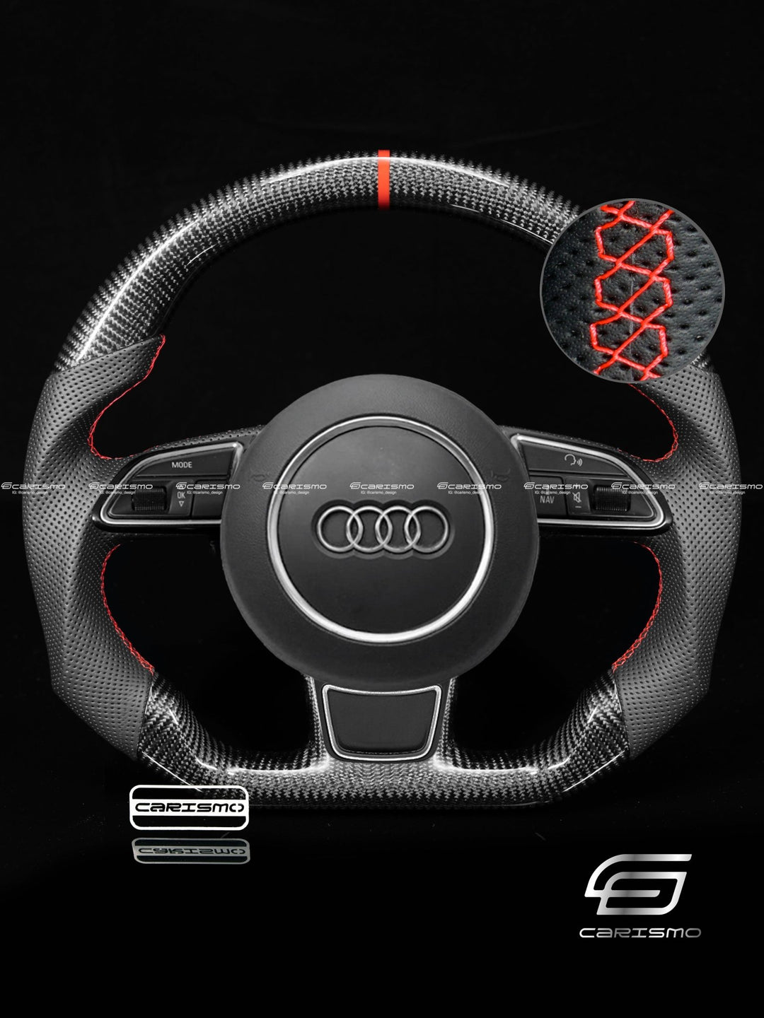Carismo Steering Wheel For Audi A4 / S4 / RS4 (B8.5 Flat Bottom) - Sport - Gloss Carbon - Perforated Leather - Carismo