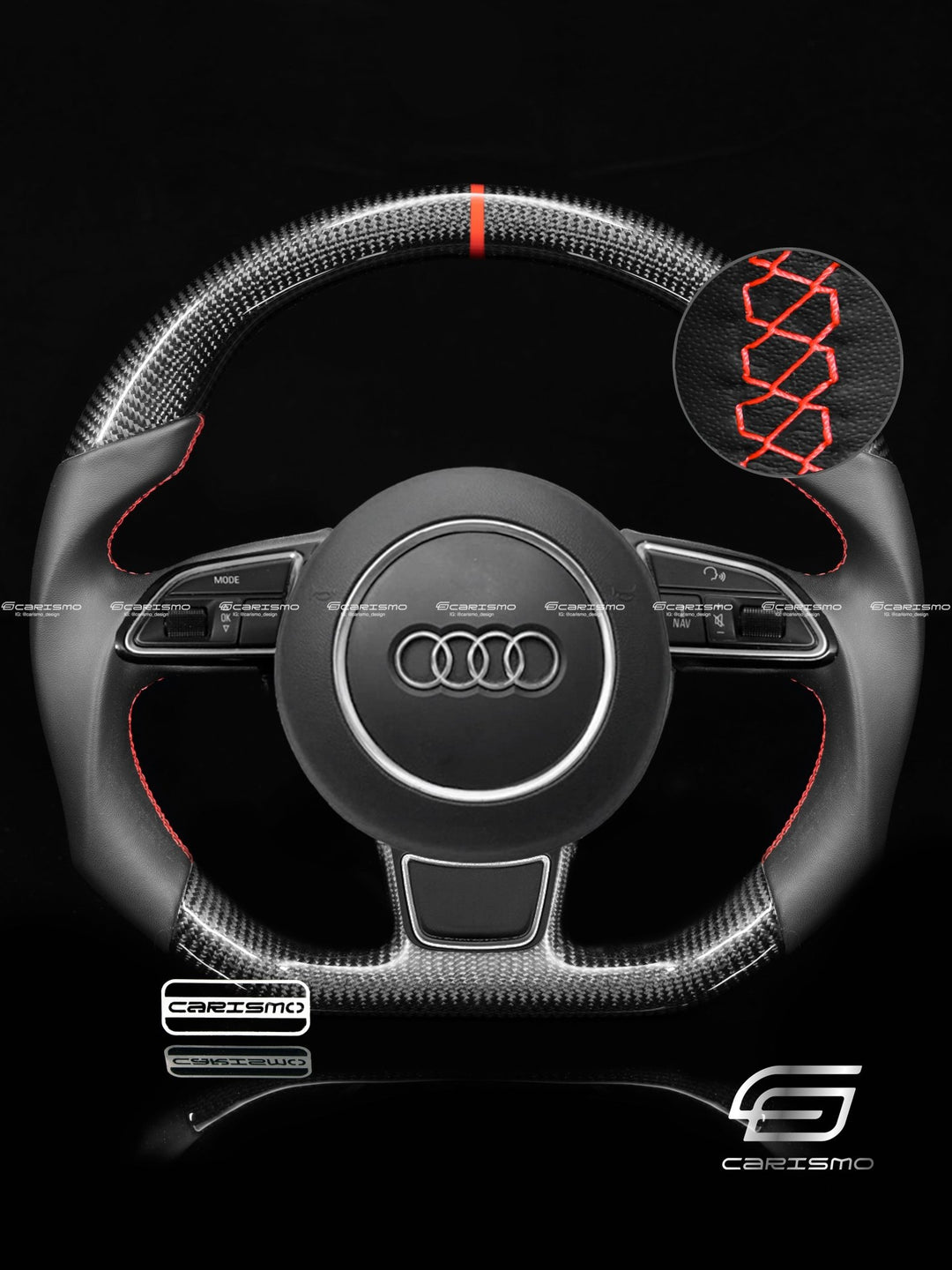 Carismo Steering Wheel For Audi A4 / S4 / RS4 (B8.5 Flat Bottom) - Sport - Gloss Carbon - Smooth Leather - Carismo