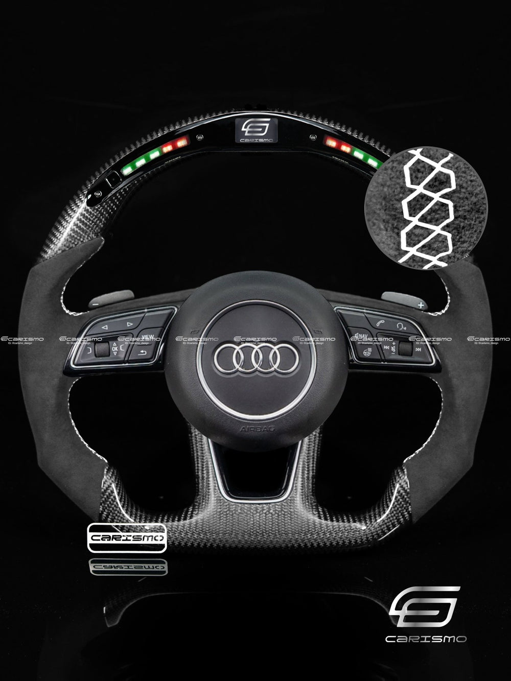 Carismo Steering Wheel For Audi (B9 Wheel) - Classic RPM LED - Gloss Carbon - Alcantara - White