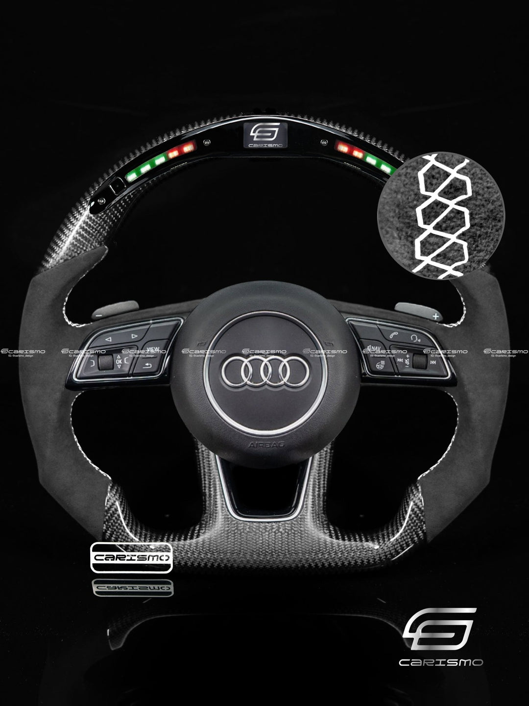 Carismo Steering Wheel For Audi A4 / S4 / RS4 (B9 Flat Bottom) - Classic RPM LED - Gloss Carbon - Alcantara - Carismo