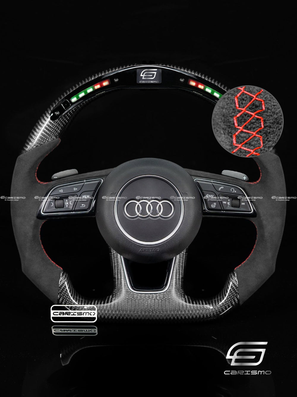 Carismo Steering Wheel For Audi (B9 Wheel) - Classic RPM LED - Gloss Carbon - Alcantara - Red