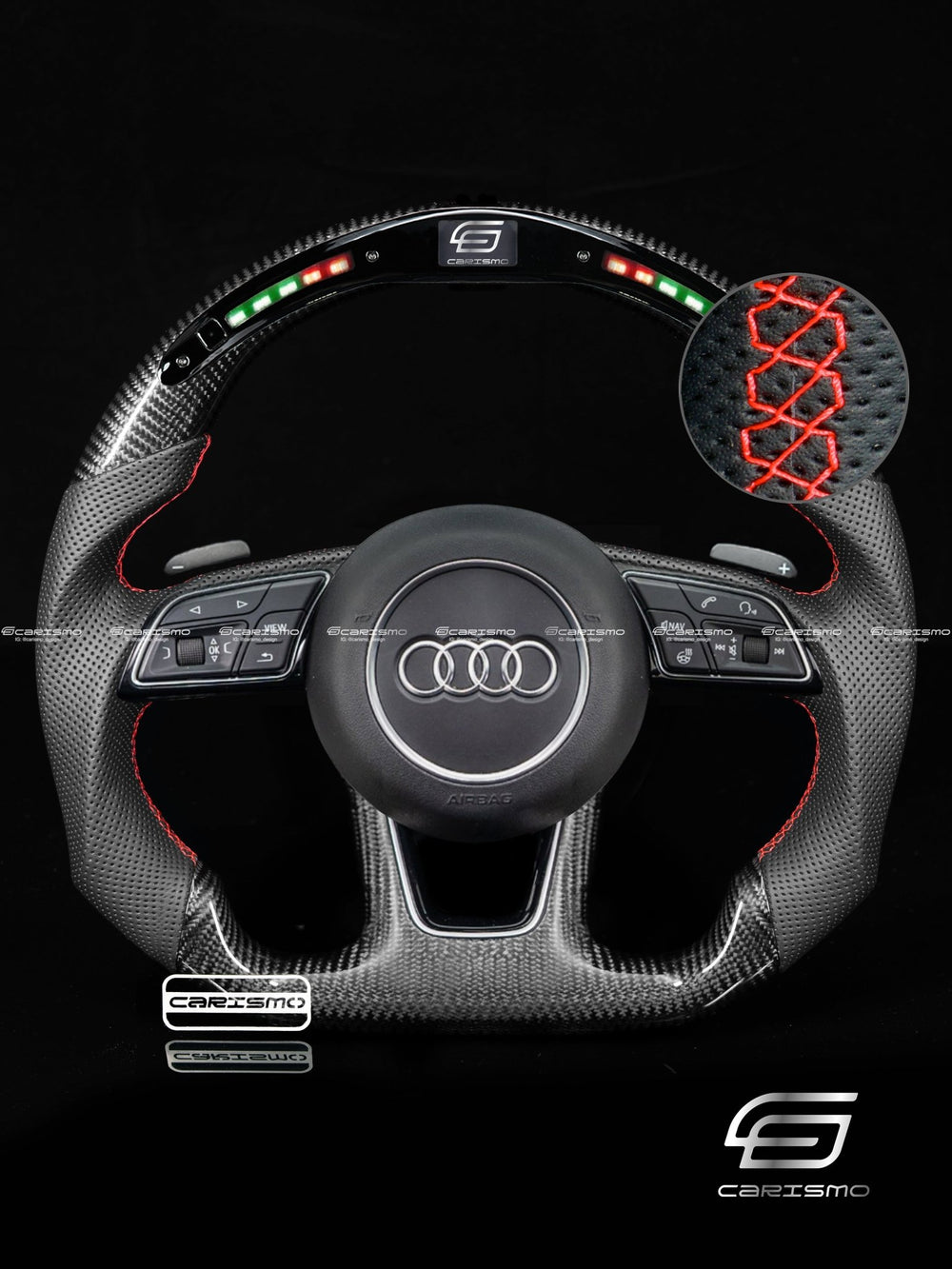Carismo Steering Wheel For Audi (B9 Wheel) - Classic RPM LED - Gloss Carbon - Perforated Leather - Red