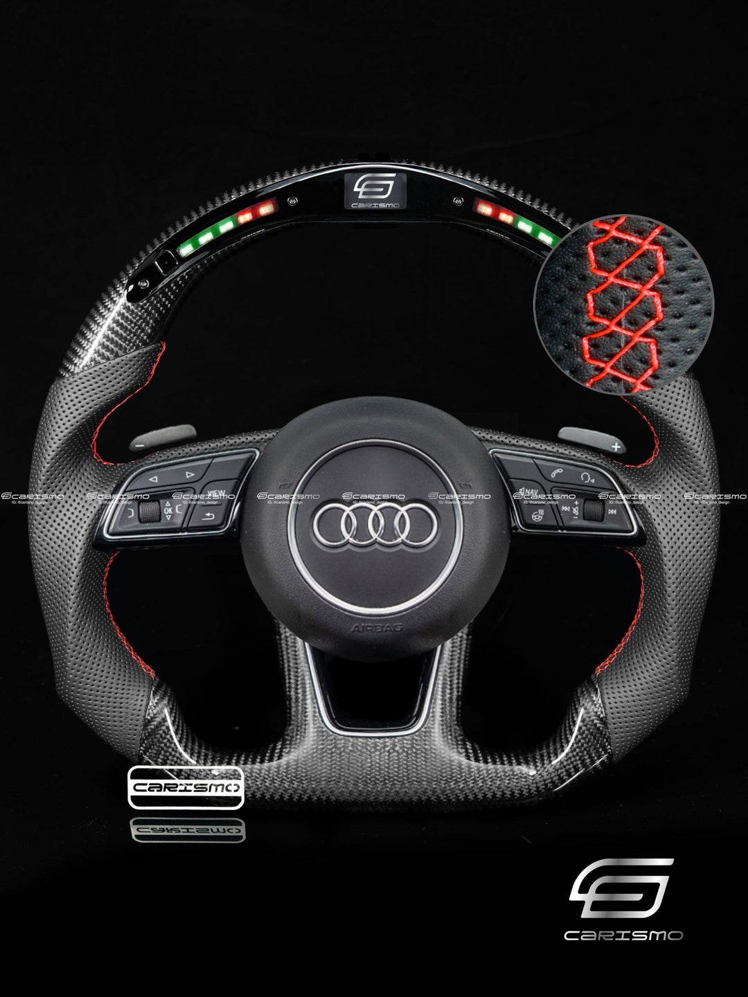 Carismo Steering Wheel For Audi A4 / S4 / RS4 (B9 Flat Bottom) - Classic RPM LED - Gloss Carbon - Perforated Leather - Carismo