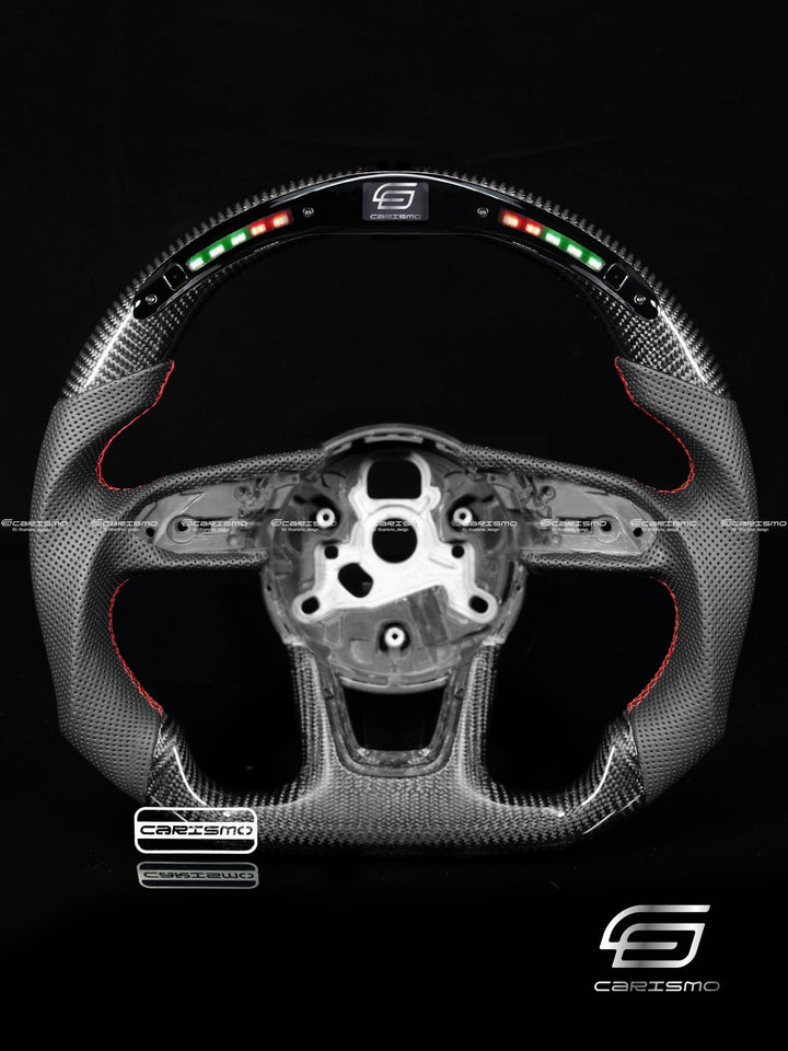 Carismo Steering Wheel For Audi A4 / S4 / RS4 (B9 Flat Bottom) - Classic RPM LED - Gloss Carbon - Perforated Leather - Carismo