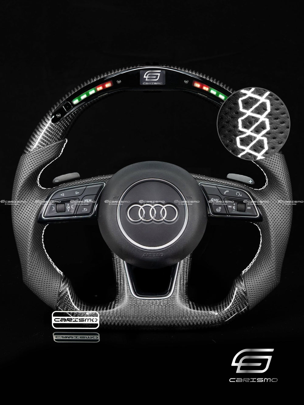 Carismo Steering Wheel For Audi (B9 Wheel) - Classic RPM LED - Gloss Carbon - Perforated Leather - White