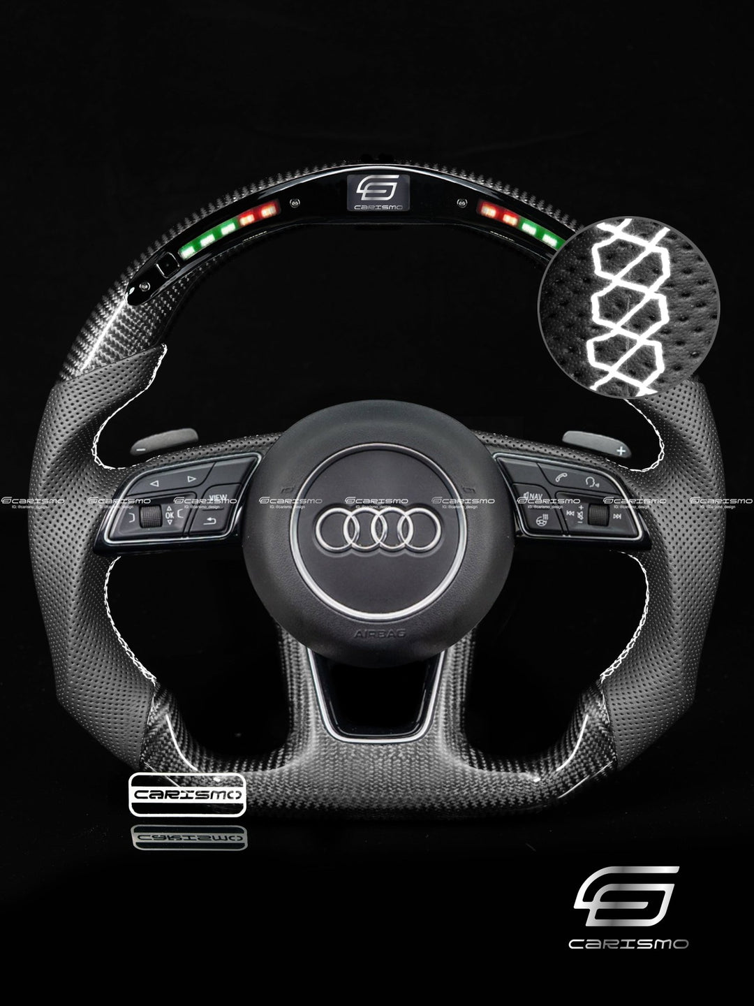 Carismo Steering Wheel For Audi A4 / S4 / RS4 (B9 Flat Bottom) - Classic RPM LED - Gloss Carbon - Perforated Leather - Carismo