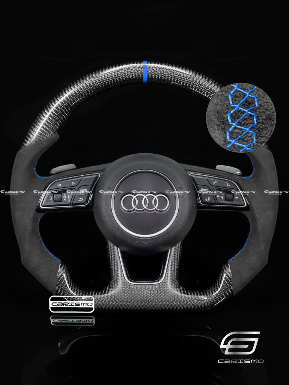 Carismo Steering Wheel For Audi (B9 Wheel) - Sport - Gloss Carbon - Alcantara - Blue