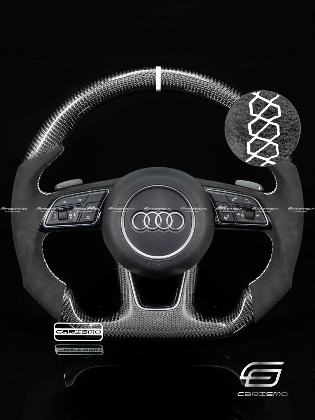 Carismo Steering Wheel For Audi A4 / S4 / RS4 (B9 Flat Bottom) - Sport - Gloss Carbon - Alcantara - Carismo