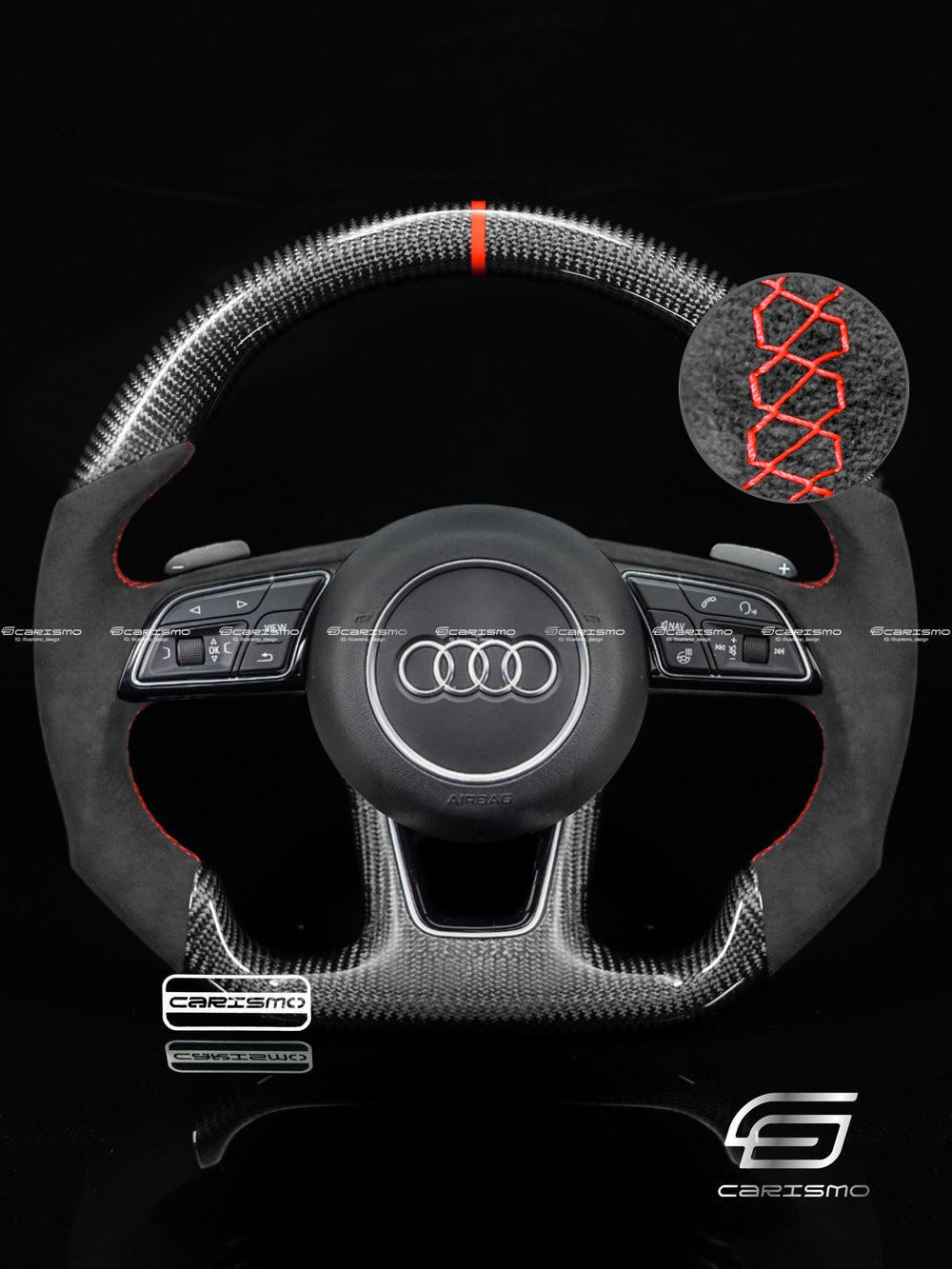 Carismo Steering Wheel For Audi (B9 Wheel) - Sport - Gloss Carbon - Alcantara - Red