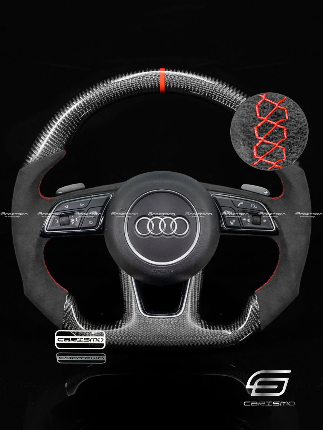 Carismo Steering Wheel For Audi A4 / S4 / RS4 (B9 Flat Bottom) - Sport - Gloss Carbon - Alcantara - Carismo