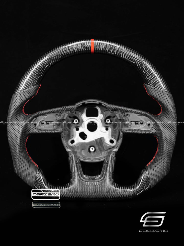 Carismo Steering Wheel For Audi A4 / S4 / RS4 (B9 Flat Bottom) - Sport - Gloss Carbon - Perforated Leather - Carismo