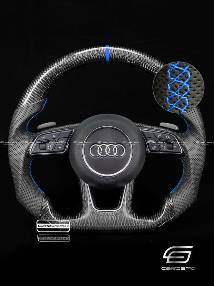 Carismo Steering Wheel For Audi A4 / S4 / RS4 (B9 Flat Bottom) - Sport - Gloss Carbon - Perforated Leather - Carismo