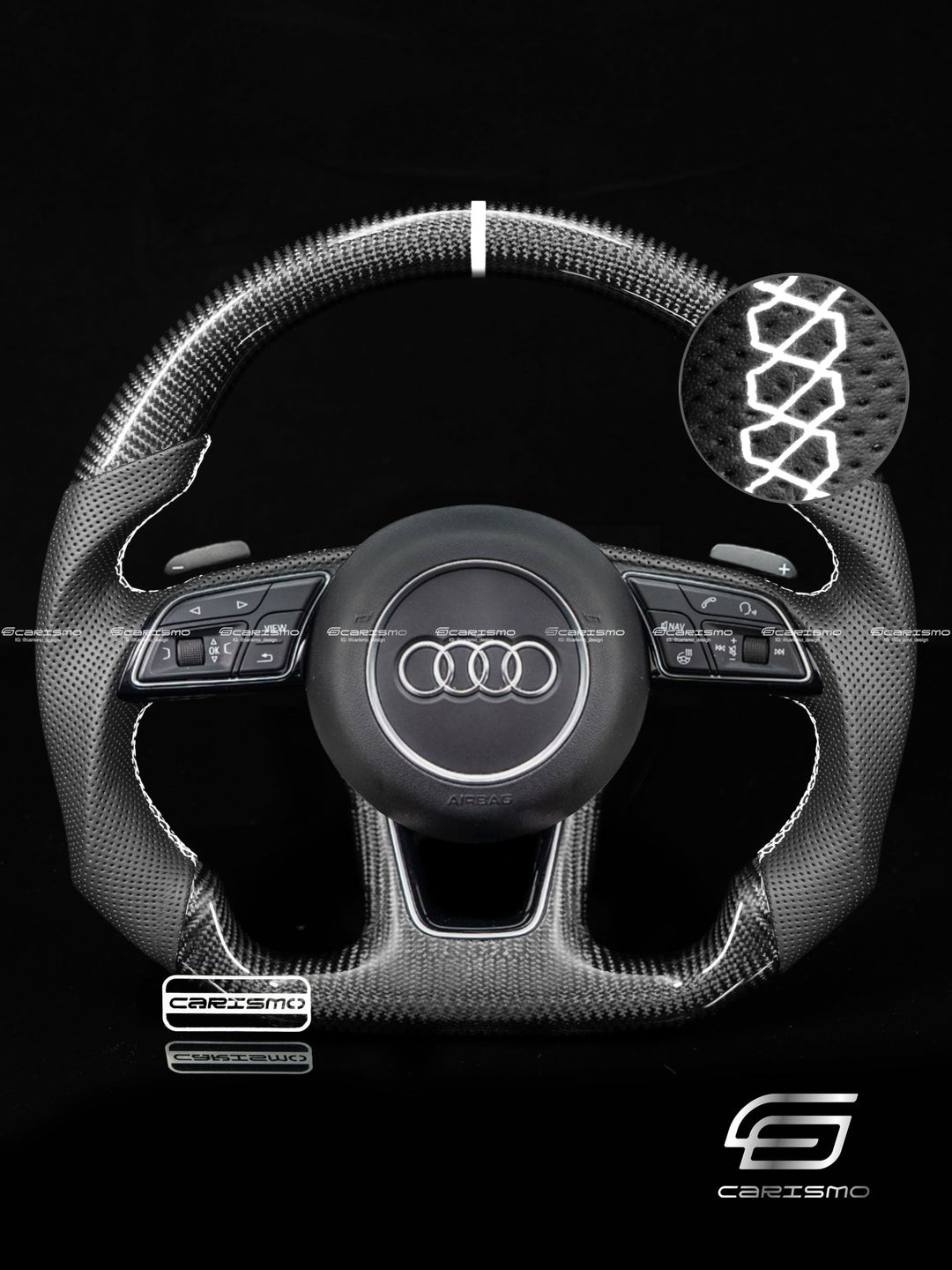 Carismo Steering Wheel For Audi A4 / S4 / RS4 (B9 Flat Bottom) - Sport - Gloss Carbon - Perforated Leather - Carismo