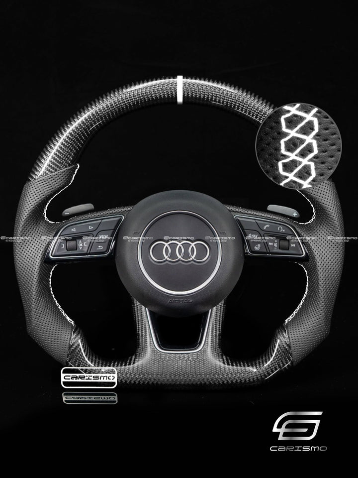 Carismo Steering Wheel For Audi A4 / S4 / RS4 (B9 Flat Bottom) - Sport - Gloss Carbon - Perforated Leather - Carismo